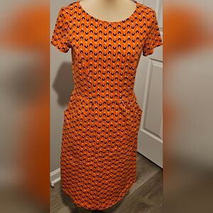 Boden Women's Phoebe Jersey Dress Orange Tulip Print With Pockets Sz 4